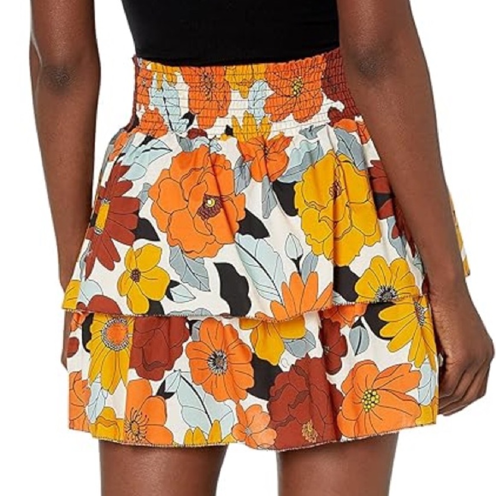 Floral Tiered Mini Skirt - Orange & Brown Floral